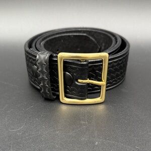 Boston Leather Black Leather Belt with Gold Buckle Size 46